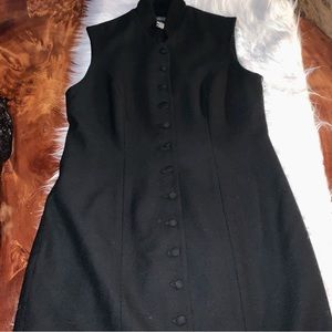 Vintage J. Peteman Co. Black Wool Button Down Sleeveless Dress